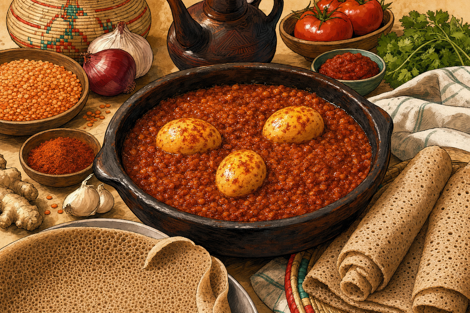 Ethiopia food culture illustration