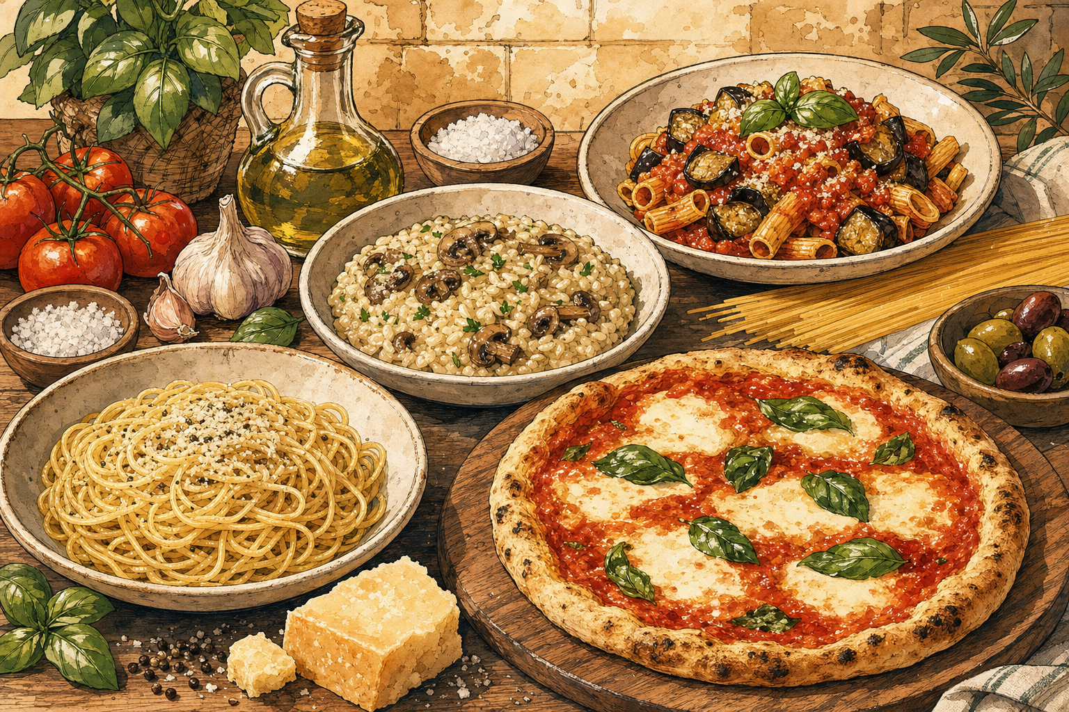 Italy food culture illustration