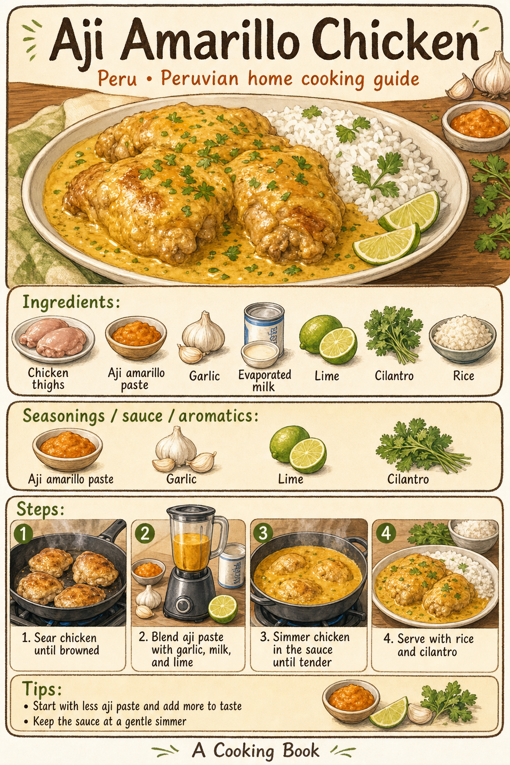 Aji Amarillo Chicken illustrated step-by-step cooking guide