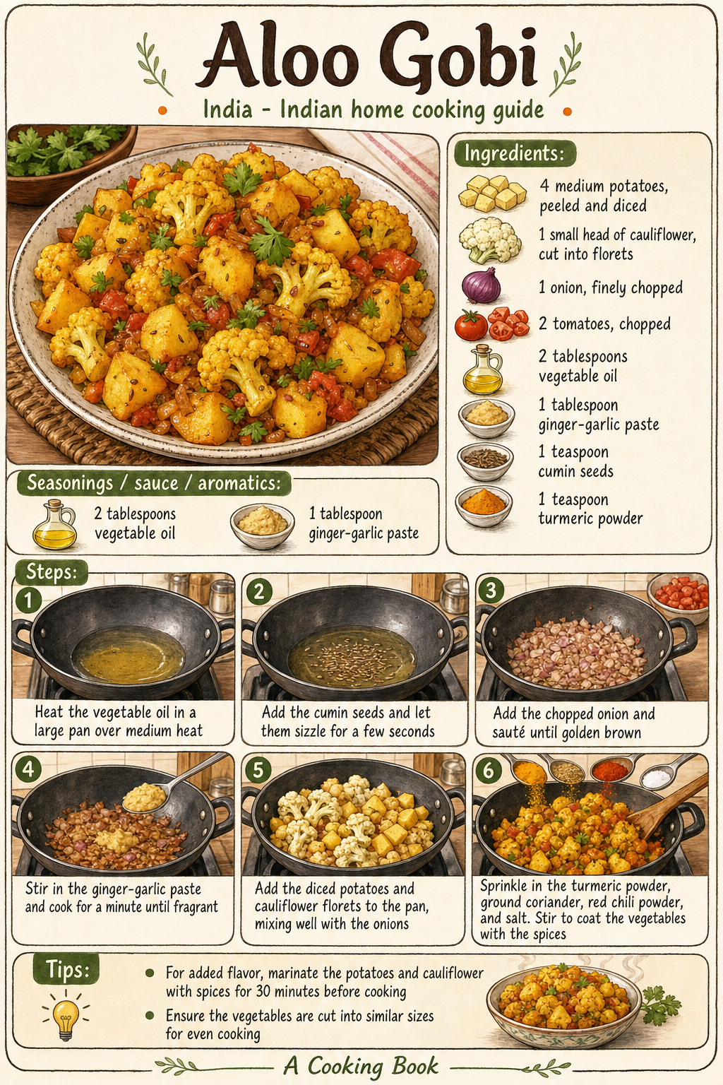 Aloo Gobi illustrated step-by-step cooking guide