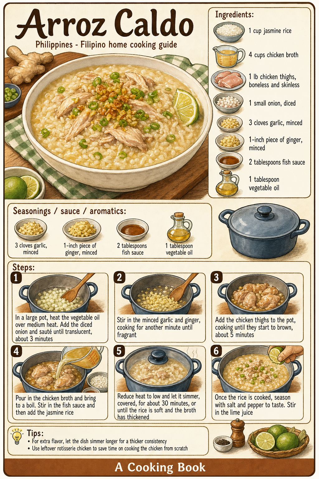 Arroz Caldo illustrated step-by-step cooking guide