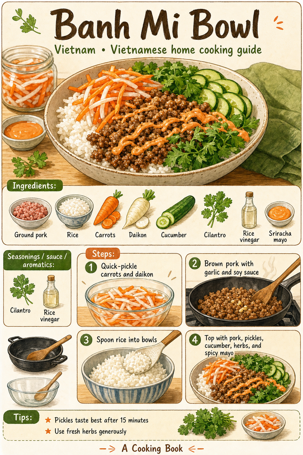 Banh Mi Bowl illustrated step-by-step cooking guide