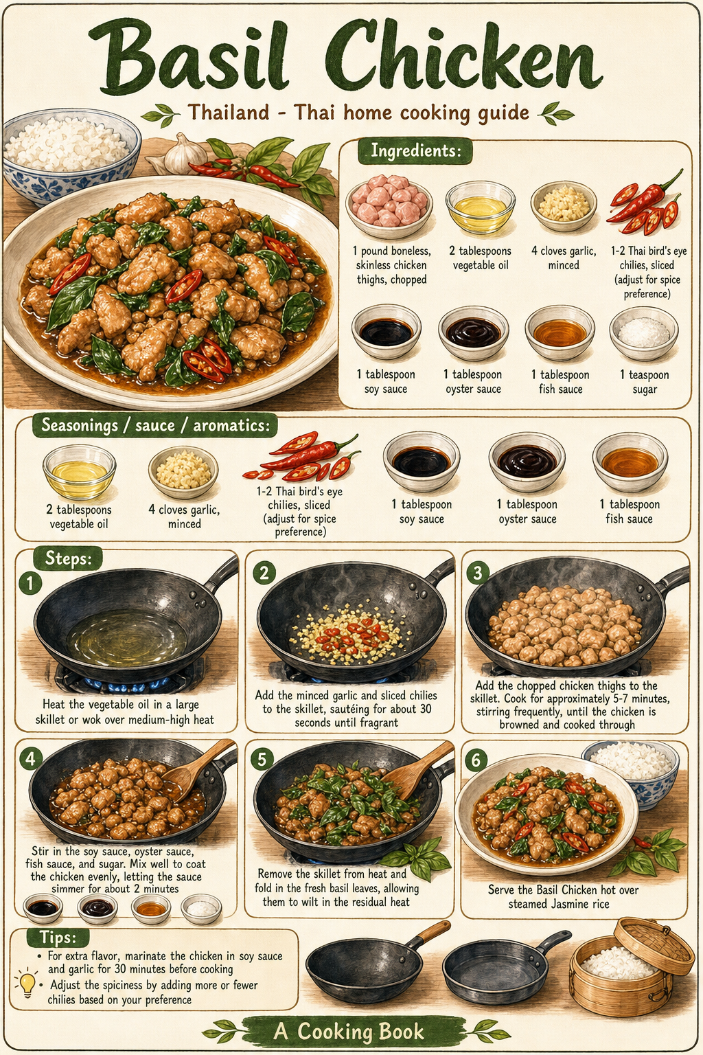 Basil Chicken illustrated step-by-step cooking guide