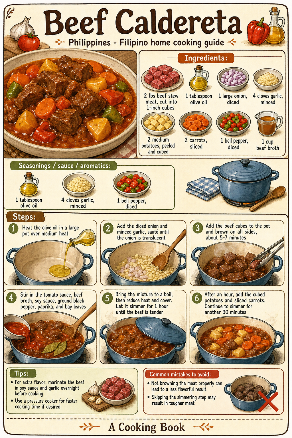 Beef Caldereta illustrated step-by-step cooking guide
