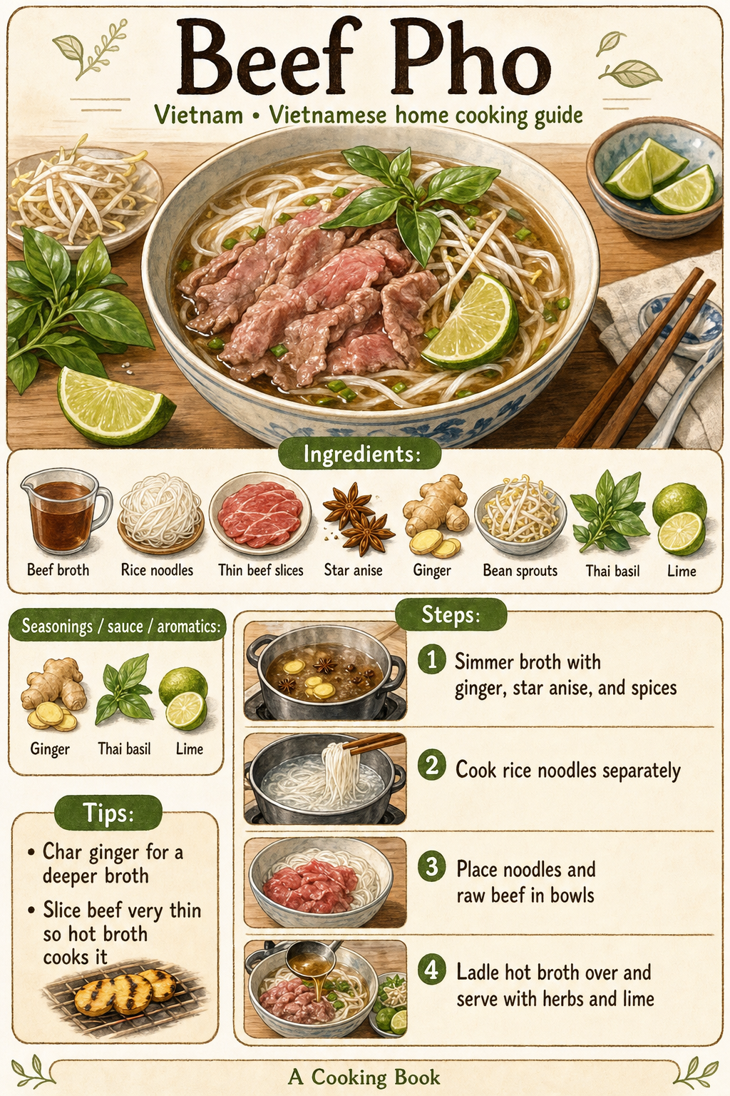 Beef Pho illustrated step-by-step cooking guide