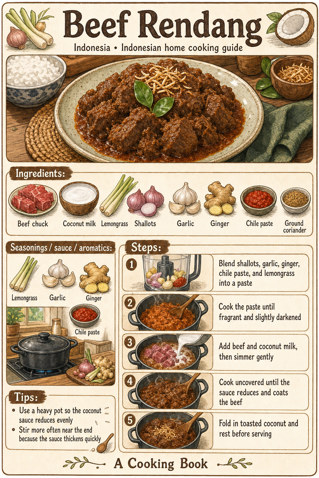 Beef Rendang illustrated step-by-step cooking guide