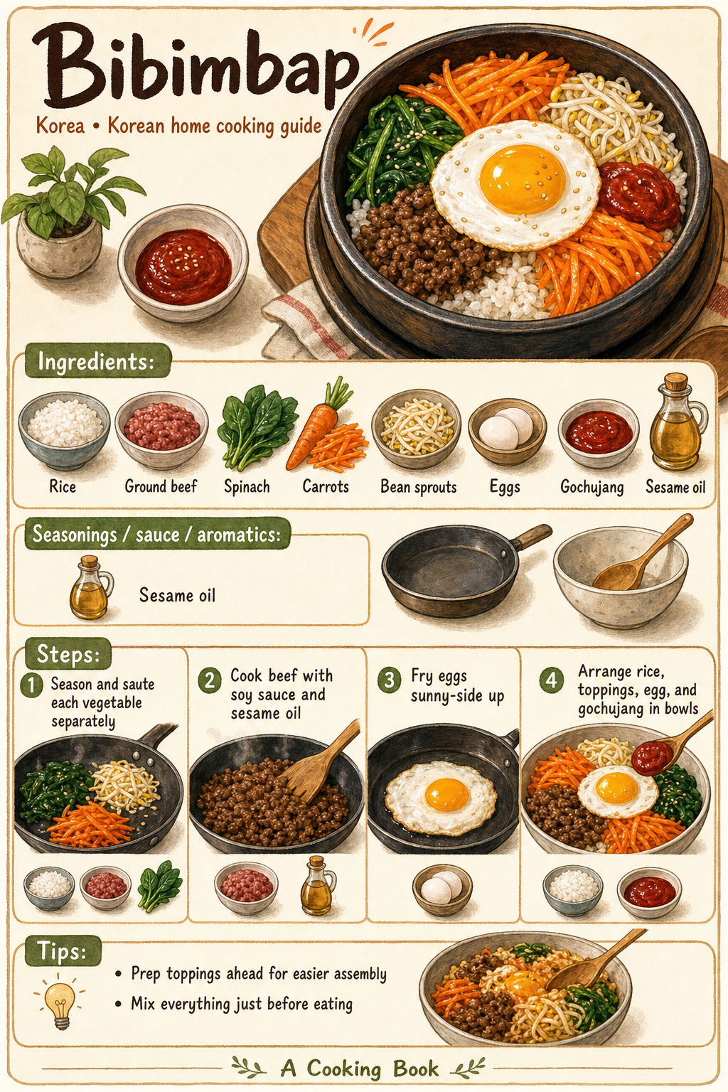 Bibimbap illustrated step-by-step cooking guide