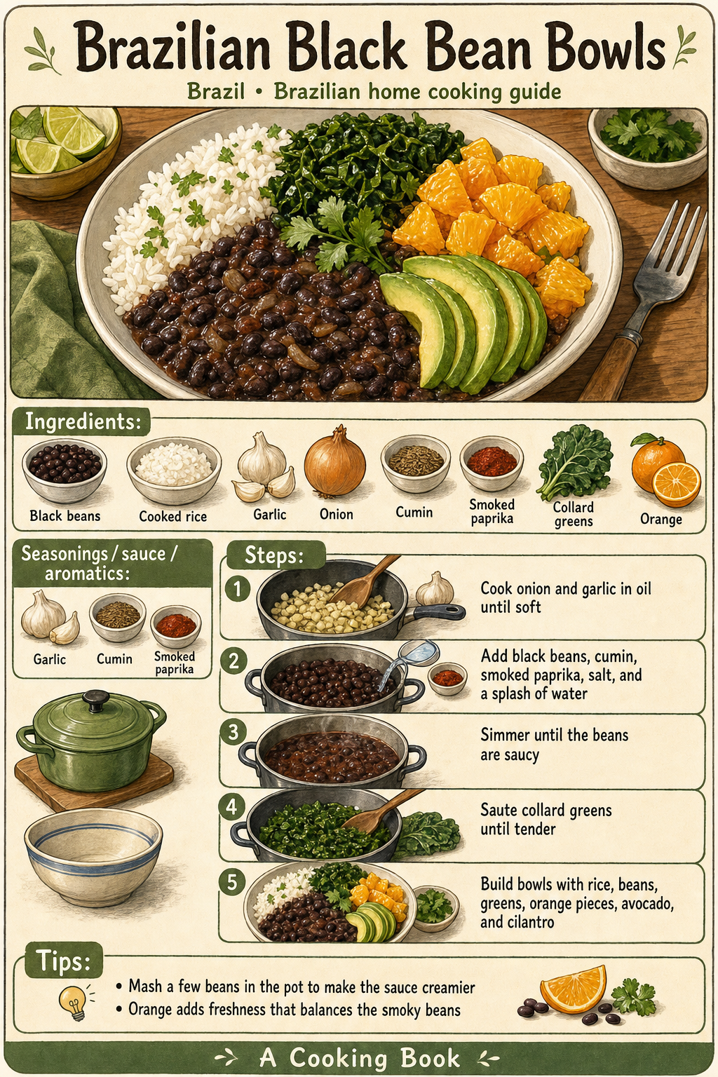 Brazilian Black Bean Bowls illustrated step-by-step cooking guide