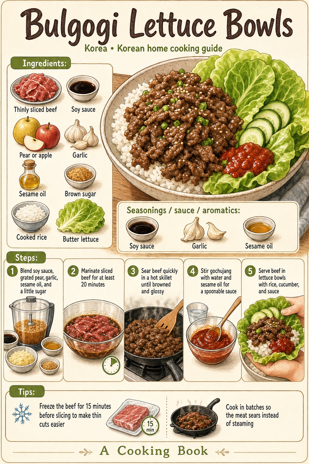 Bulgogi Lettuce Bowls illustrated step-by-step cooking guide