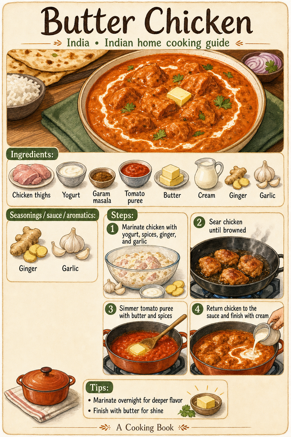 Butter Chicken illustrated step-by-step cooking guide