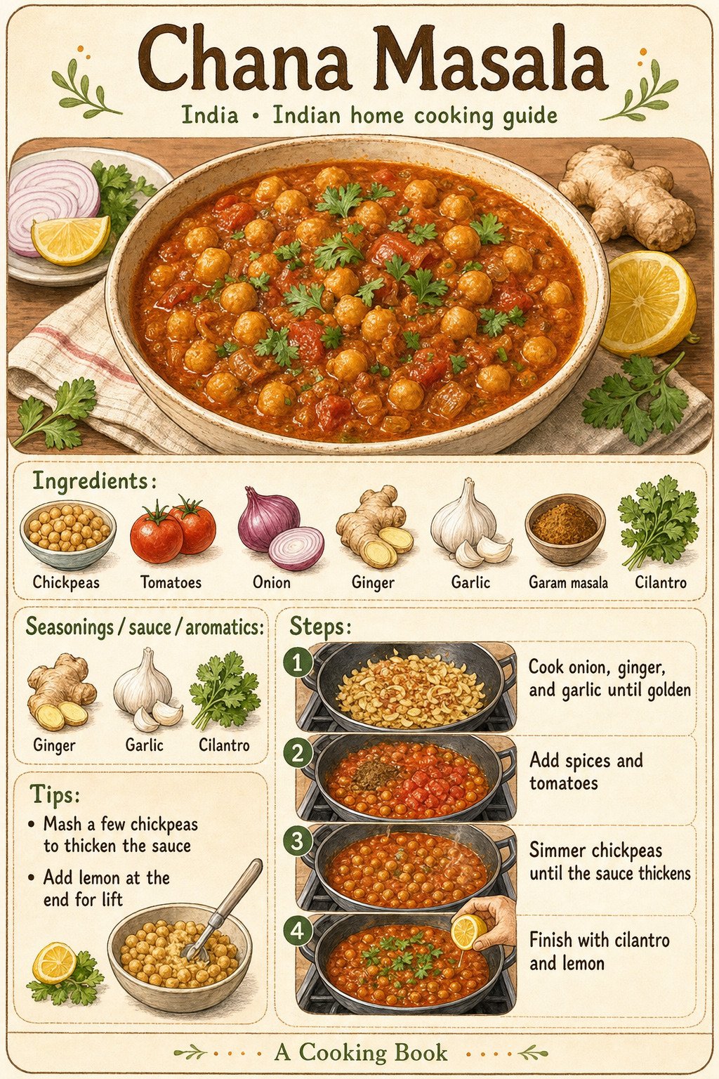 Chana Masala illustrated step-by-step cooking guide