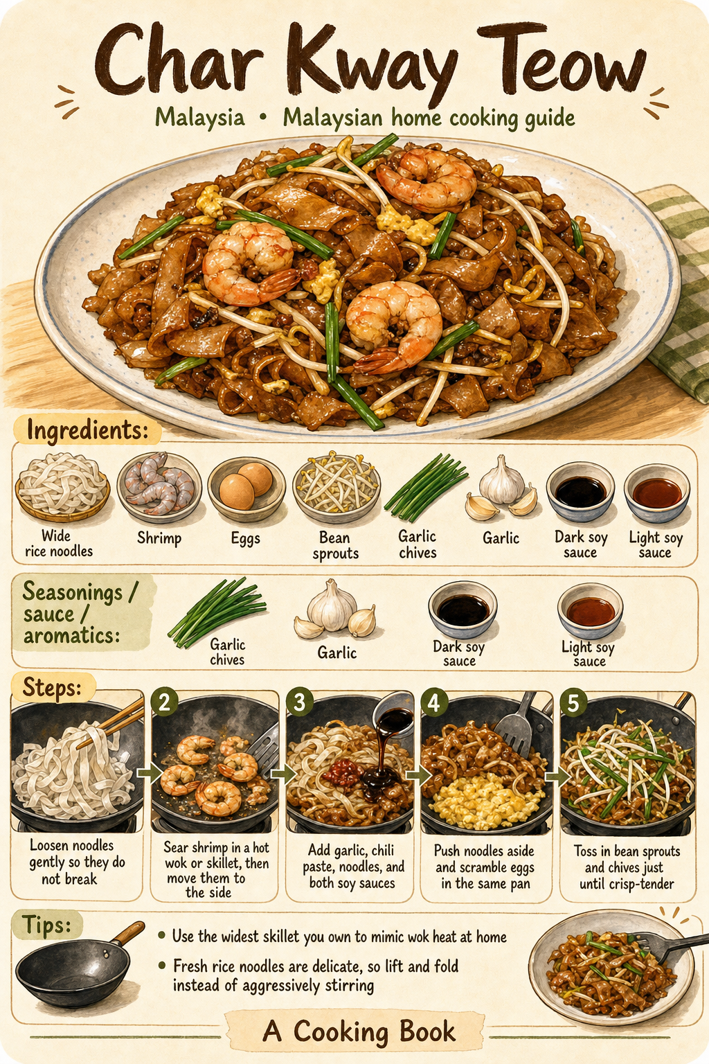Char Kway Teow illustrated step-by-step cooking guide