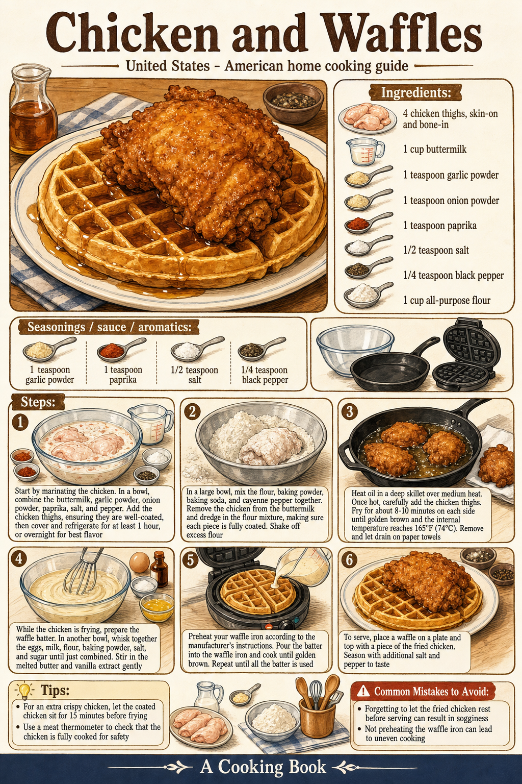 Chicken and Waffles illustrated step-by-step cooking guide