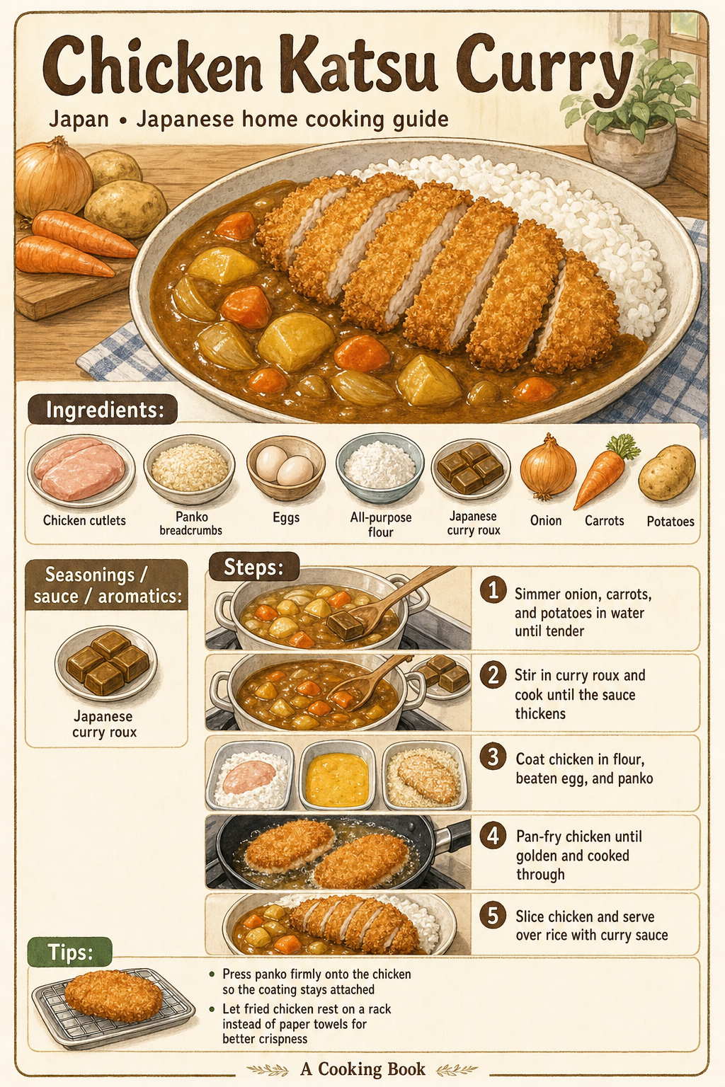 Chicken Katsu Curry illustrated step-by-step cooking guide