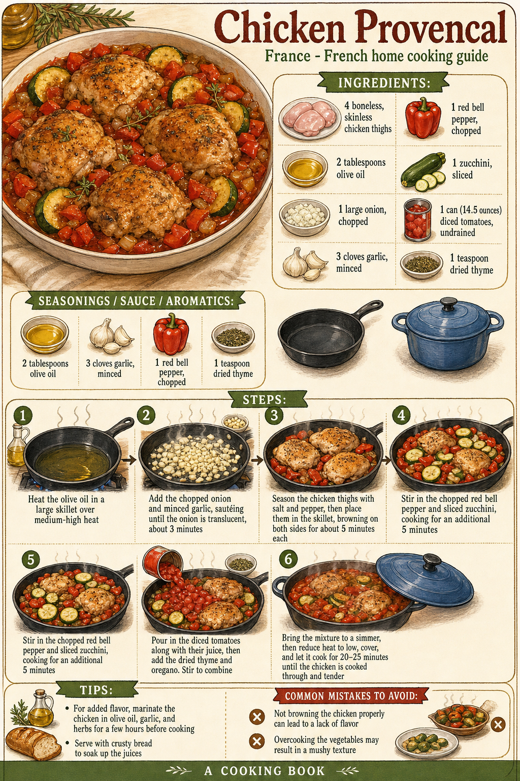 Chicken Provencal illustrated step-by-step cooking guide