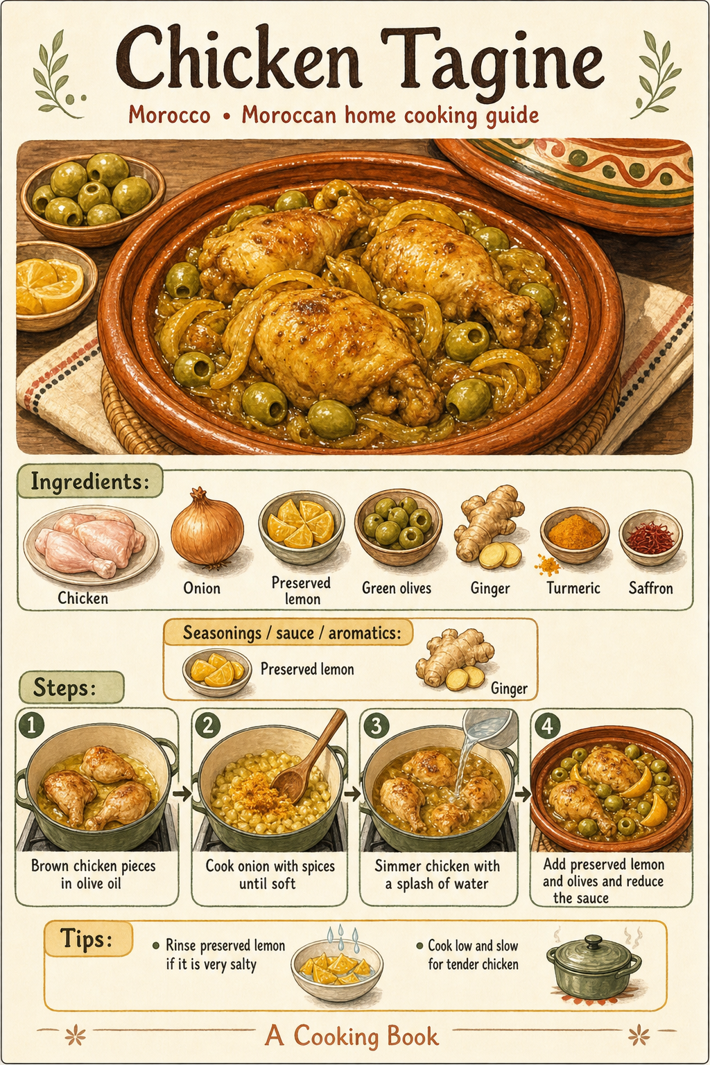 Chicken Tagine illustrated step-by-step cooking guide