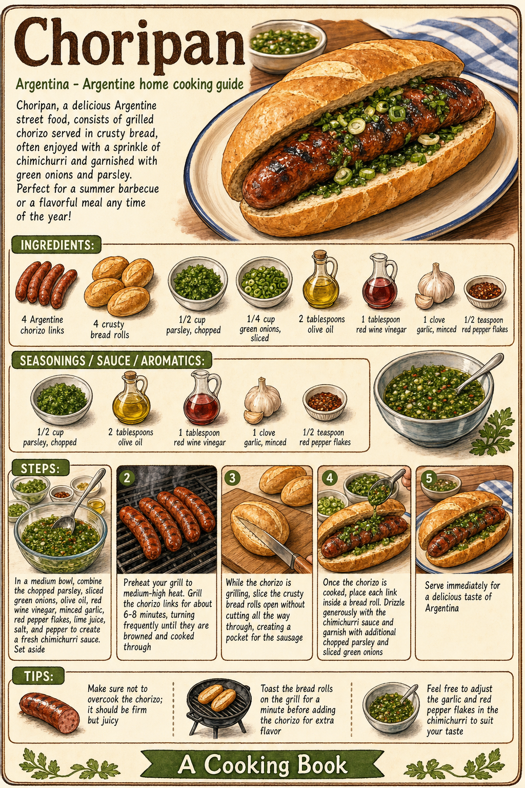 Choripan illustrated step-by-step cooking guide
