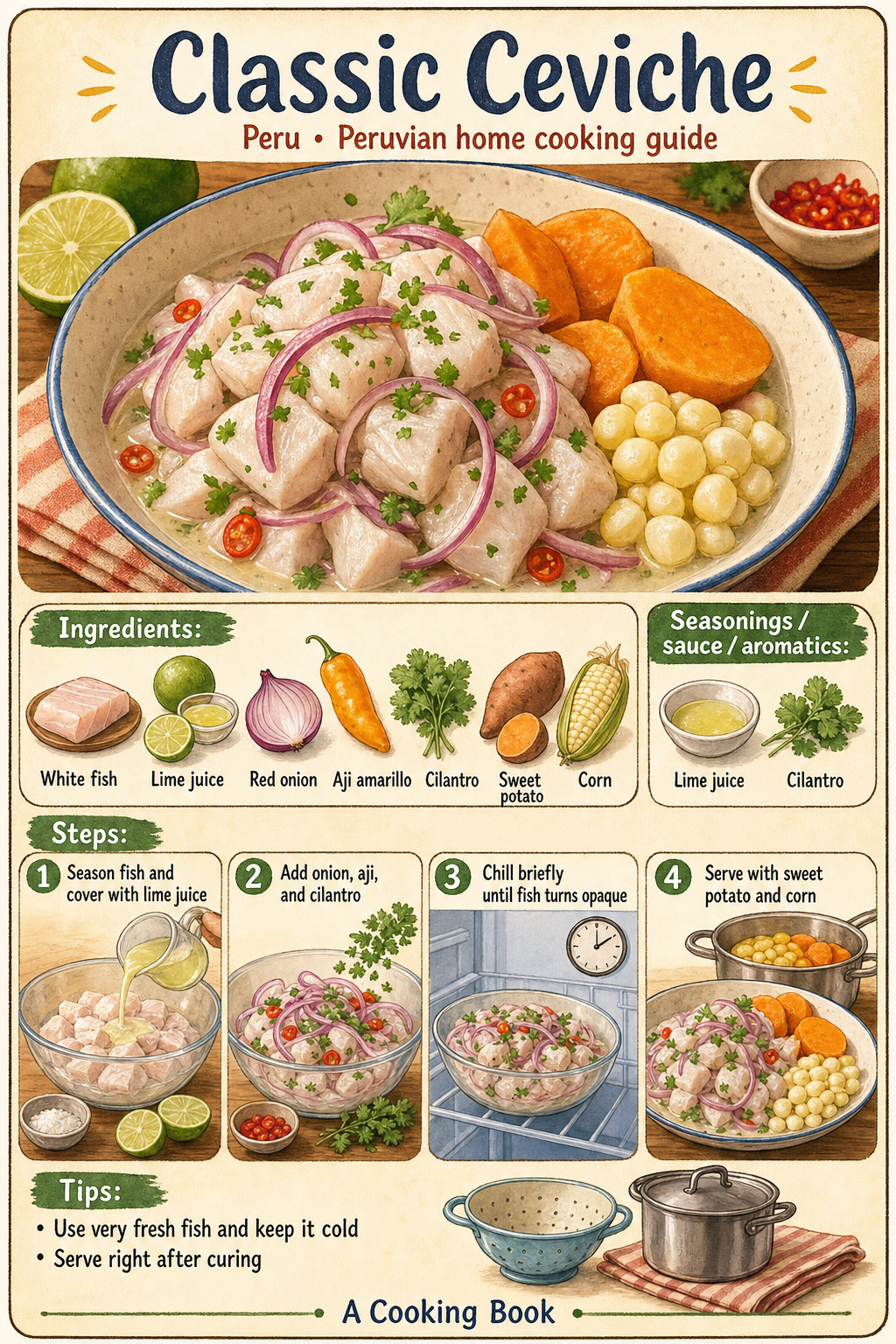 Classic Ceviche illustrated step-by-step cooking guide