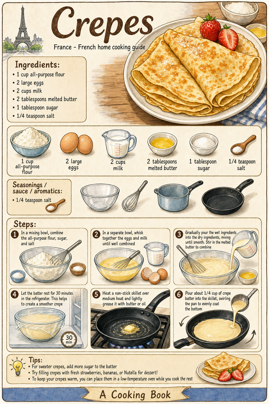 Crepes illustrated step-by-step cooking guide