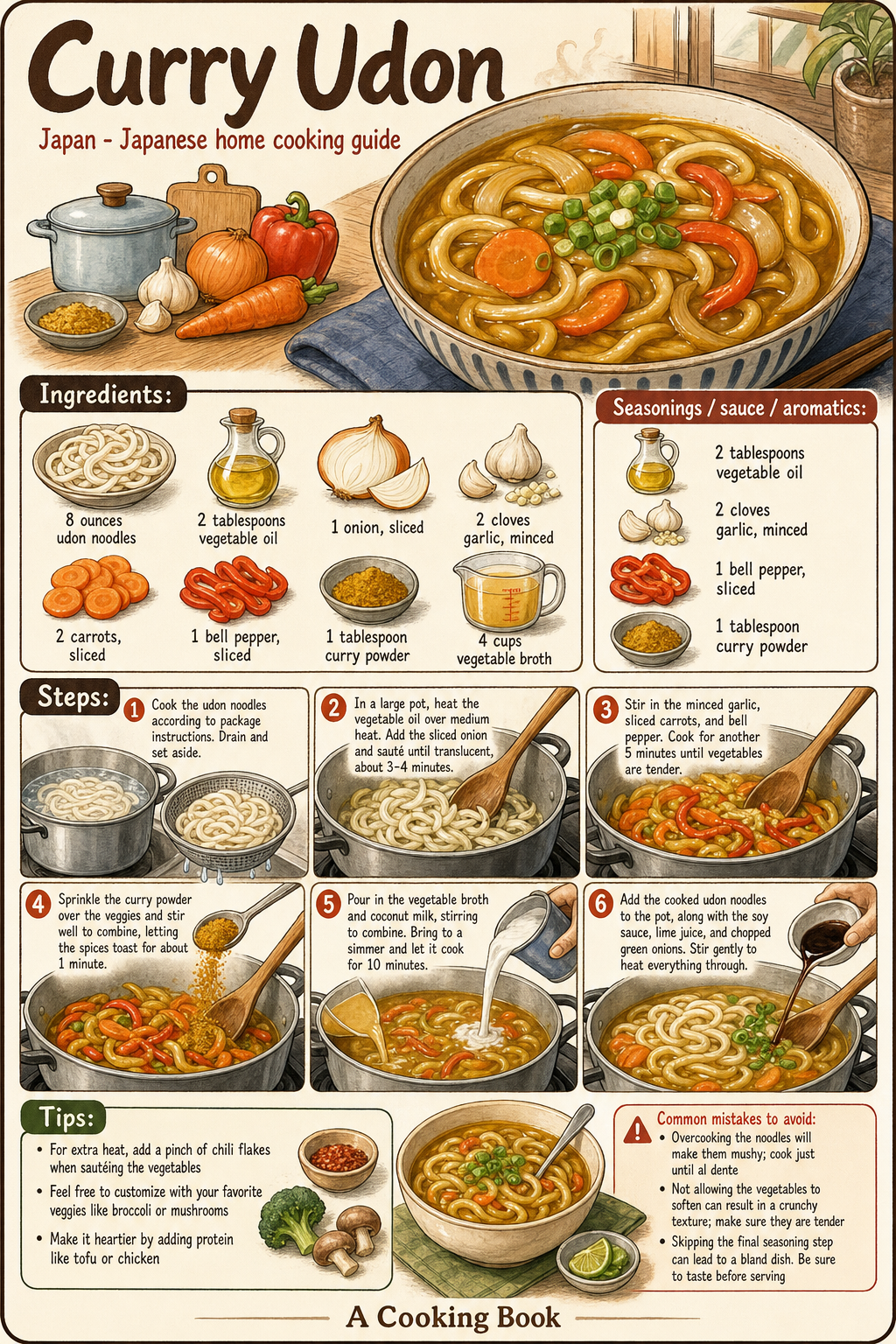 Curry Udon illustrated step-by-step cooking guide