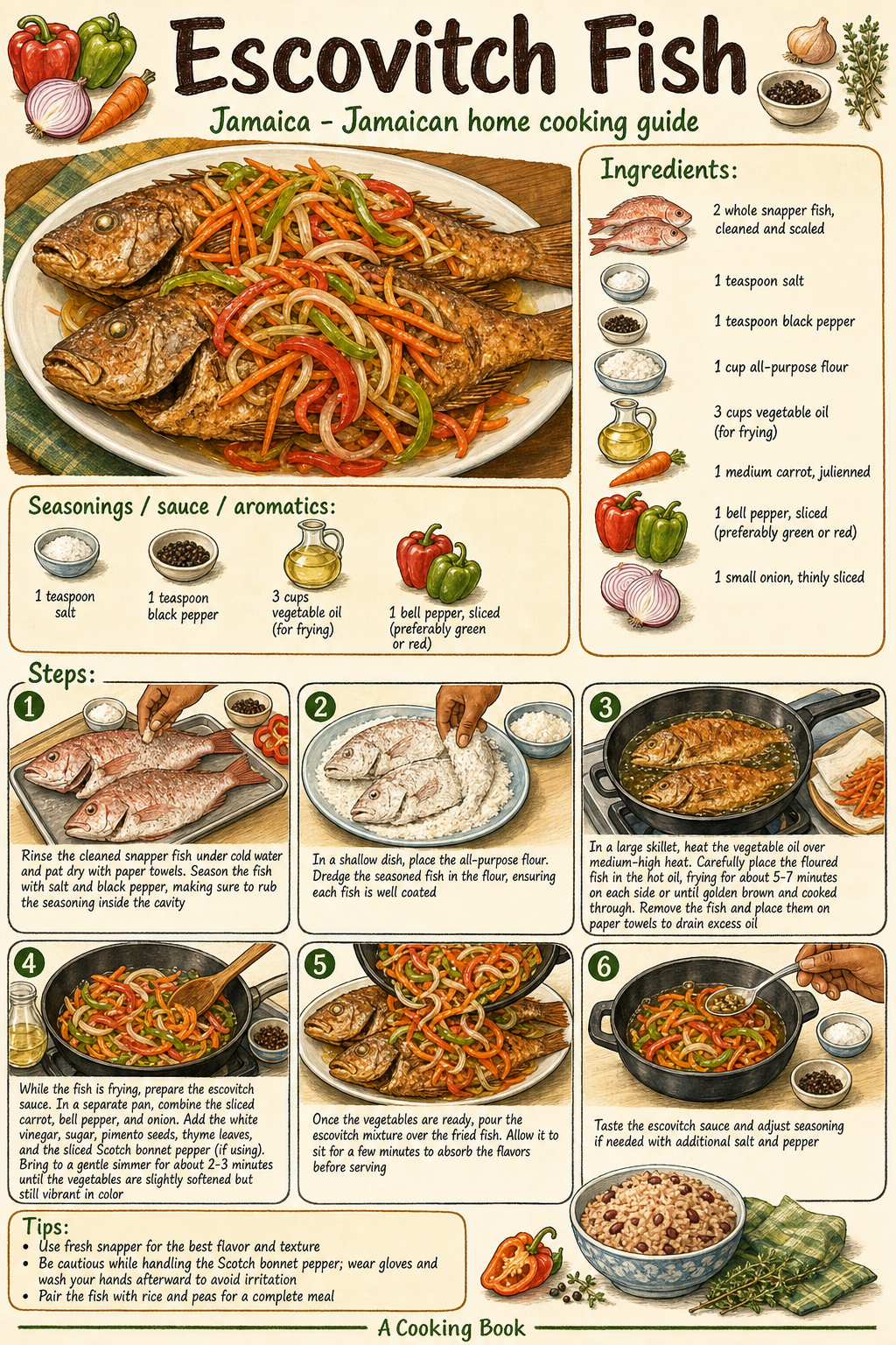 Escovitch Fish illustrated step-by-step cooking guide