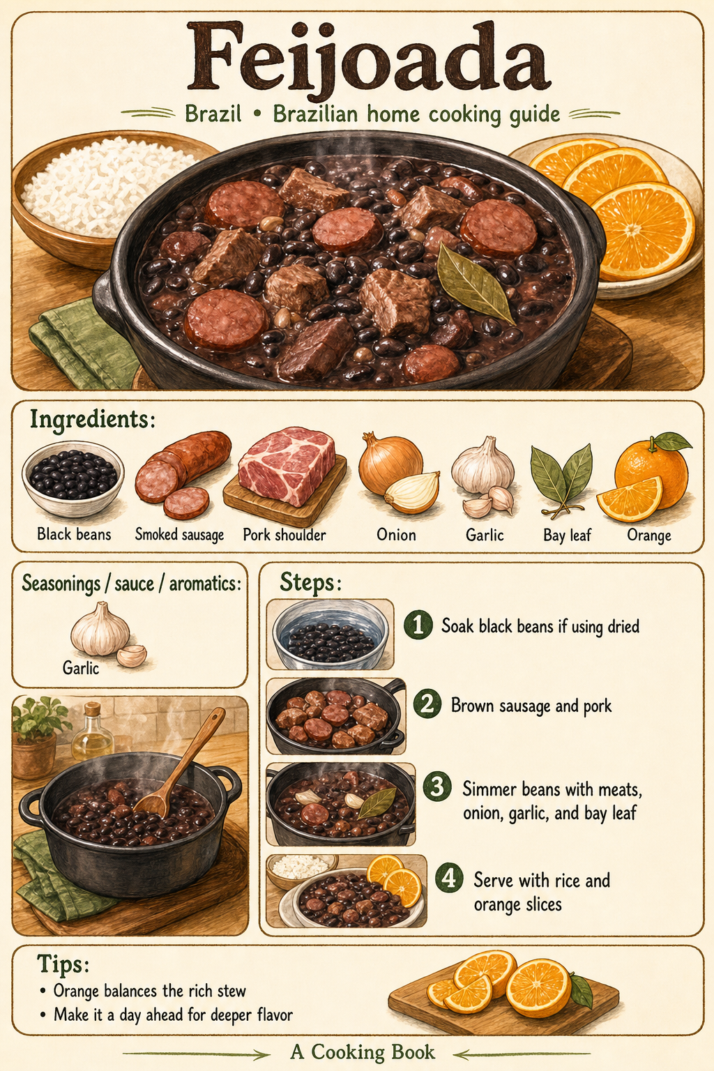 Feijoada illustrated step-by-step cooking guide