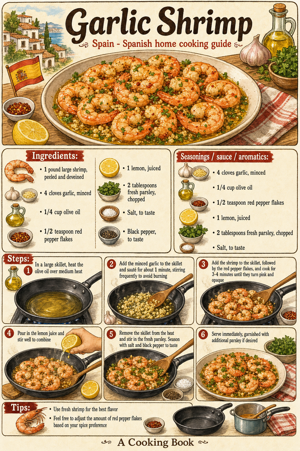 Garlic Shrimp illustrated step-by-step cooking guide