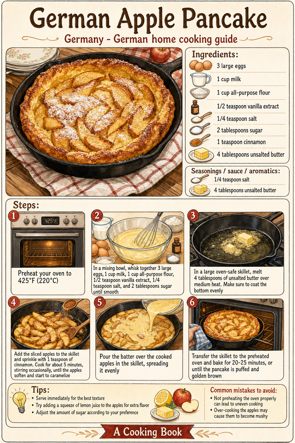 German Apple Pancake illustrated step-by-step cooking guide