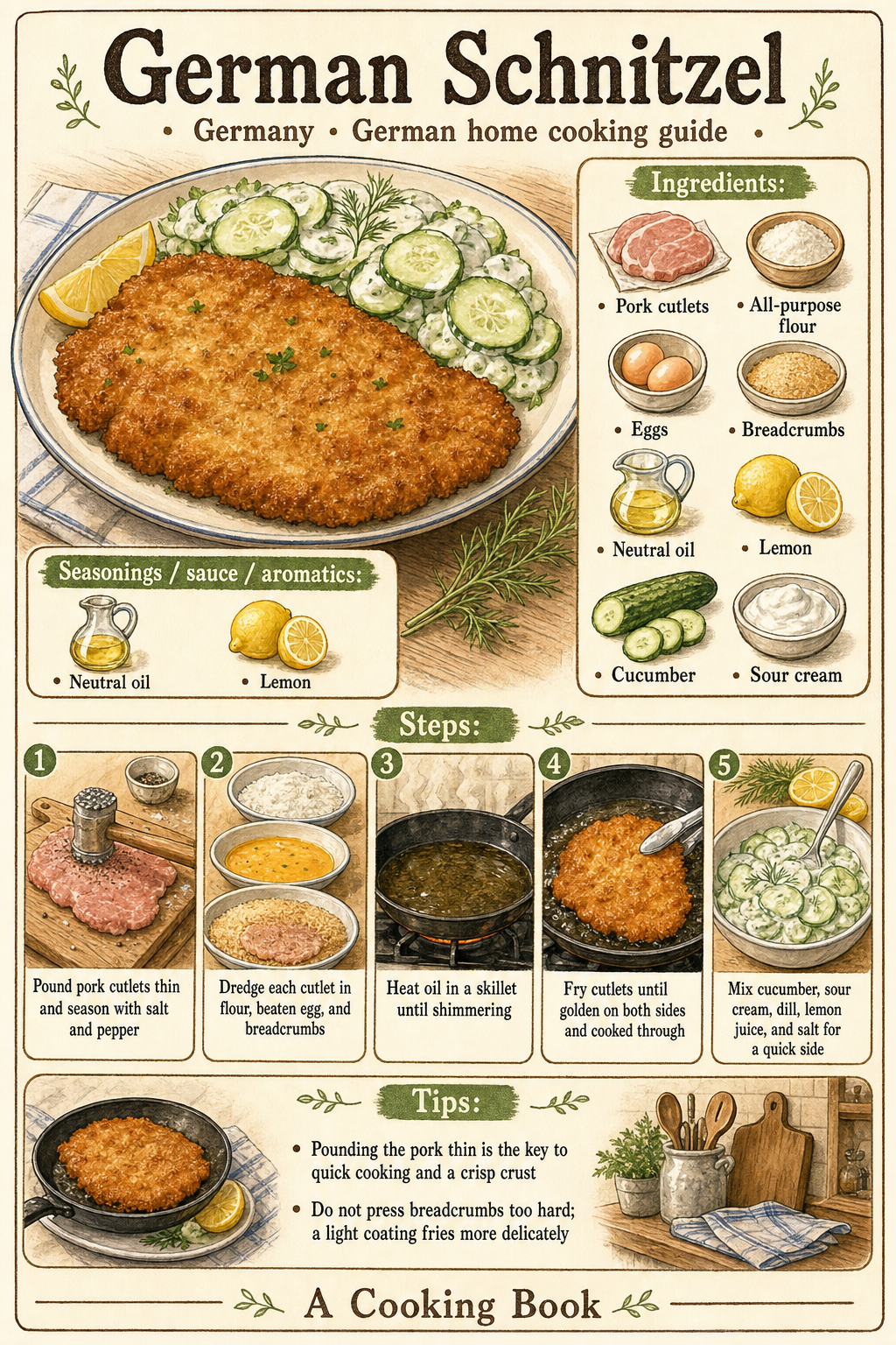German Schnitzel illustrated step-by-step cooking guide