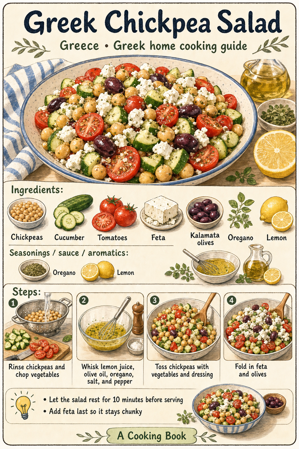 Greek Chickpea Salad illustrated step-by-step cooking guide
