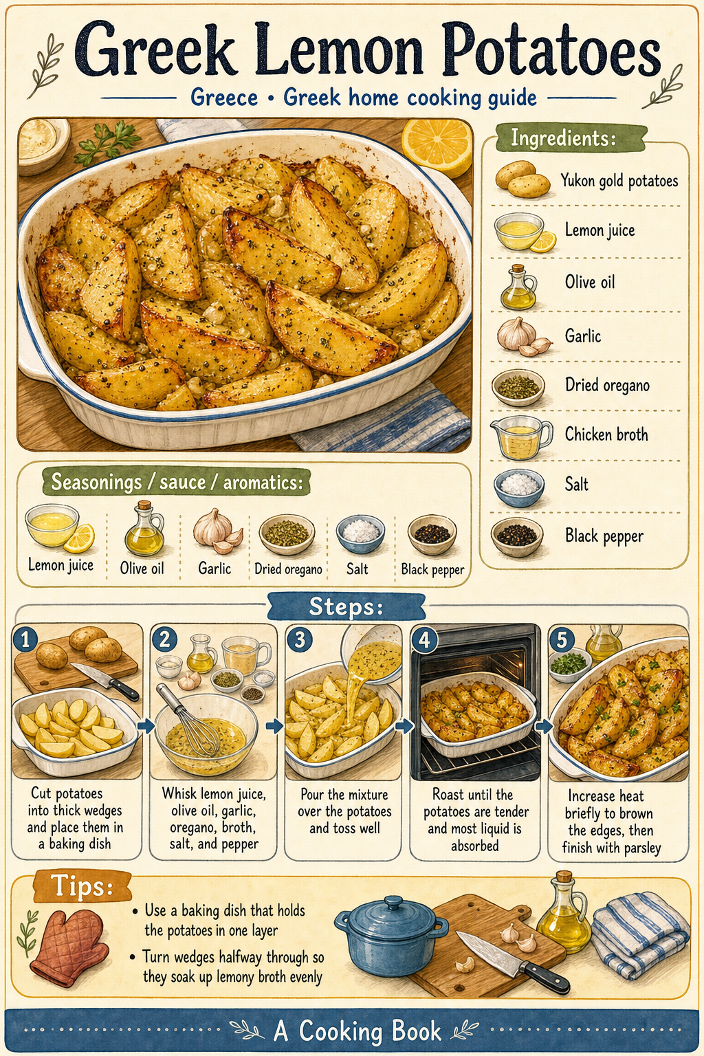 Greek Lemon Potatoes illustrated step-by-step cooking guide