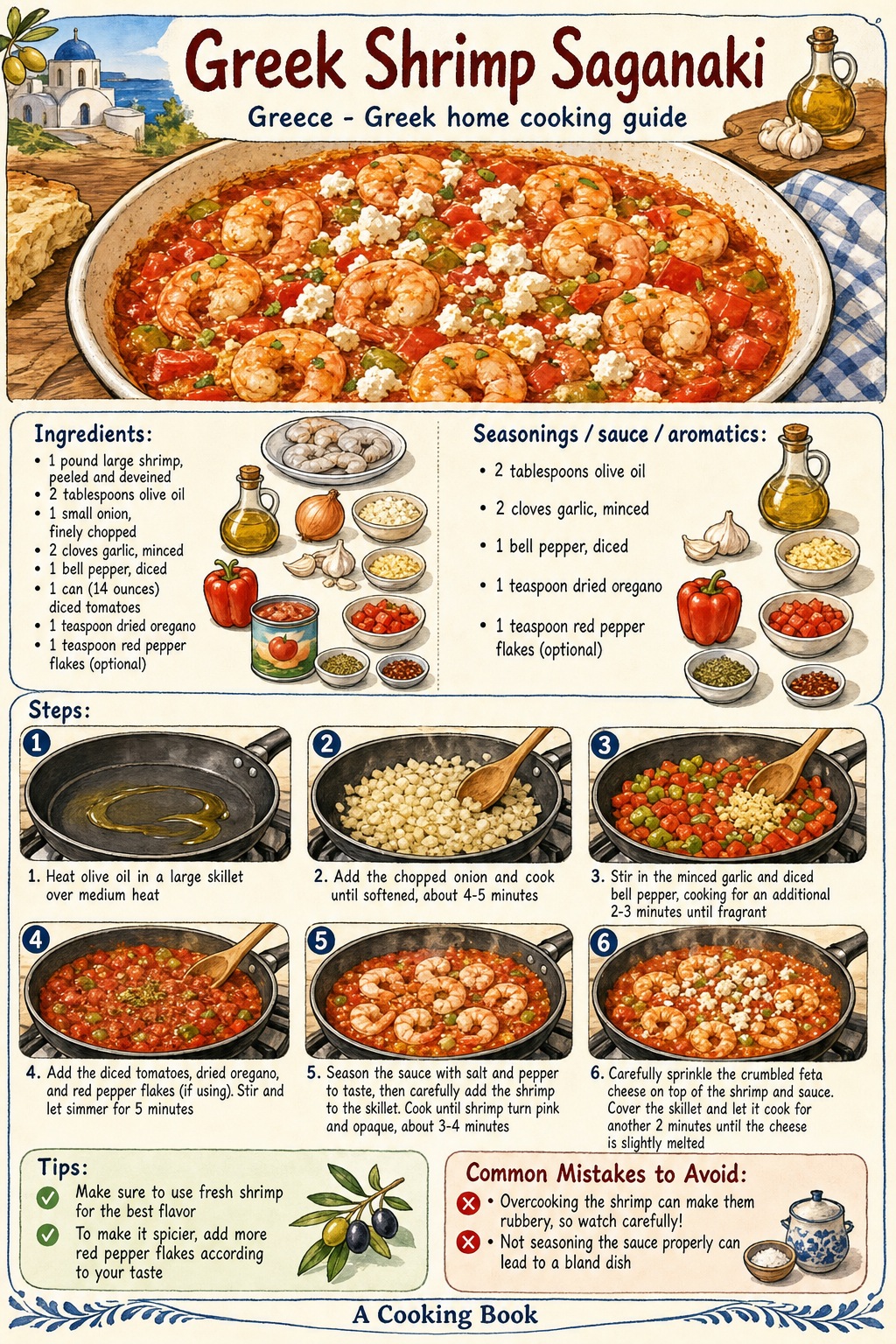Greek Shrimp Saganaki illustrated step-by-step cooking guide