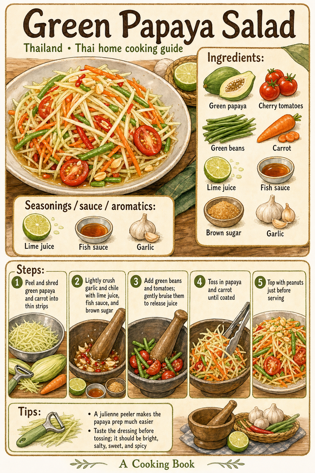Green Papaya Salad illustrated step-by-step cooking guide