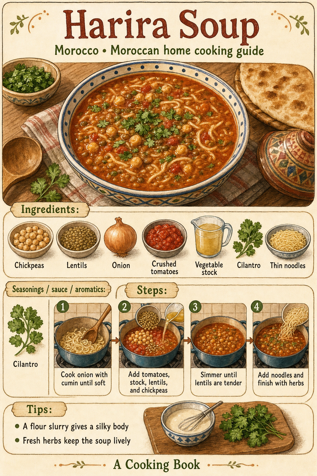 Harira Soup illustrated step-by-step cooking guide