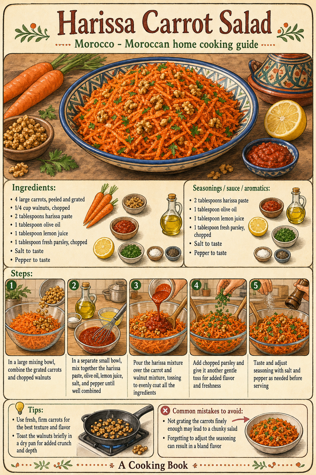 Harissa Carrot Salad illustrated step-by-step cooking guide