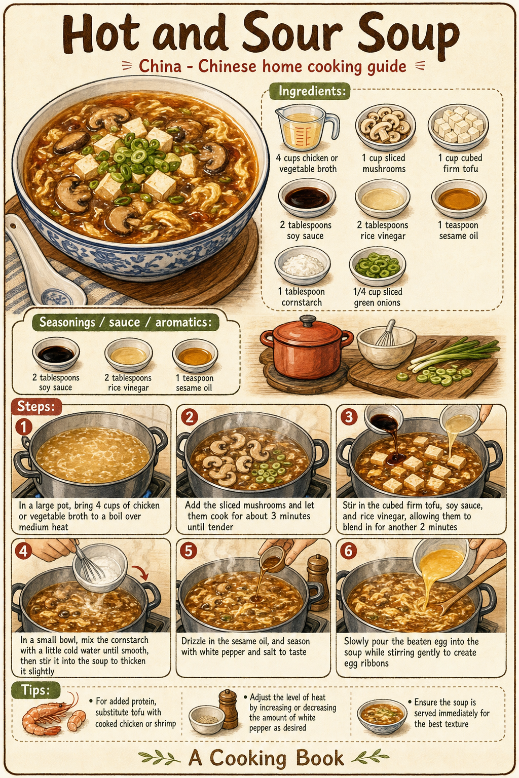 Hot and Sour Soup illustrated step-by-step cooking guide