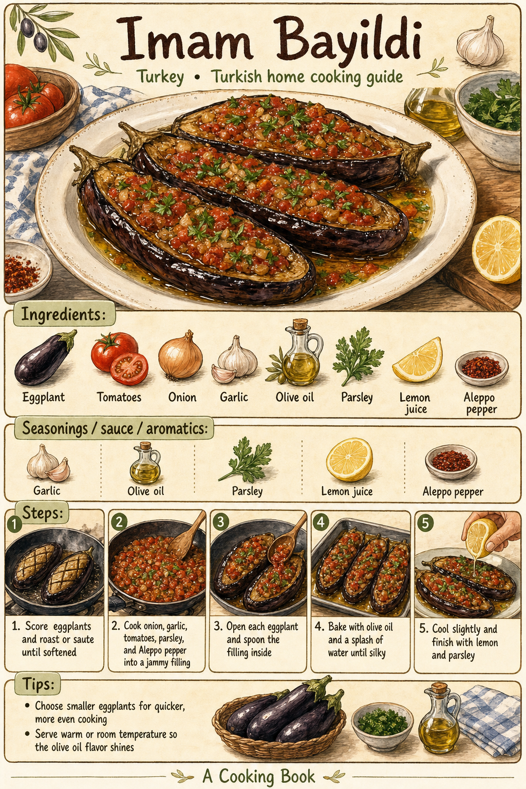 Imam Bayildi illustrated step-by-step cooking guide