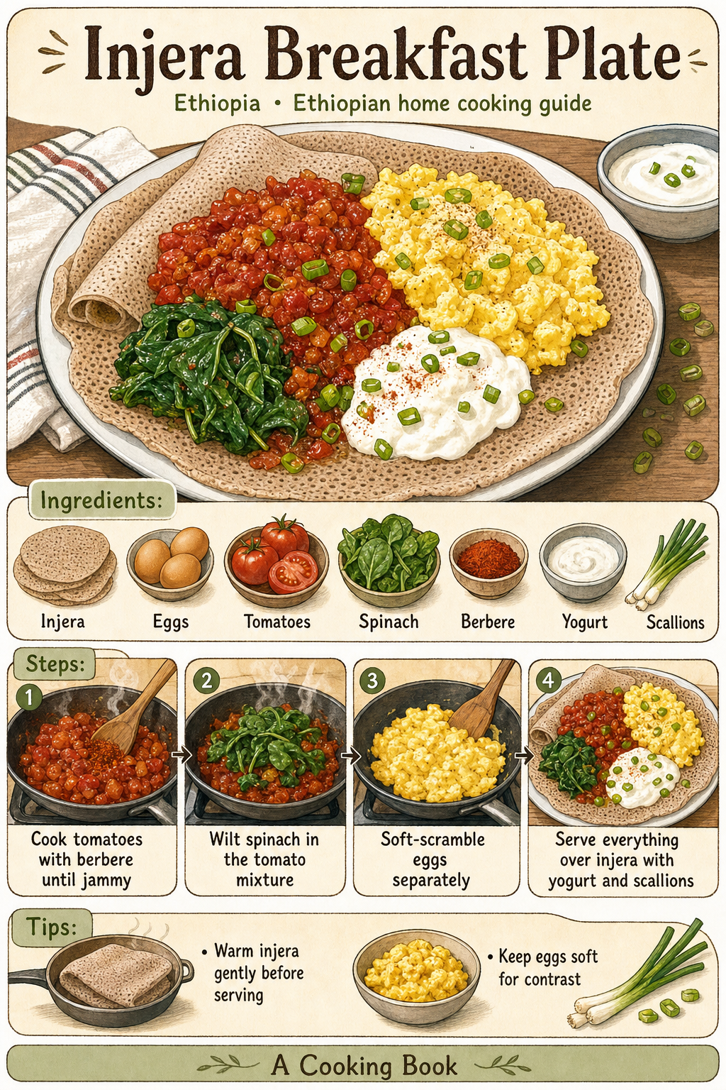 Injera Breakfast Plate illustrated step-by-step cooking guide