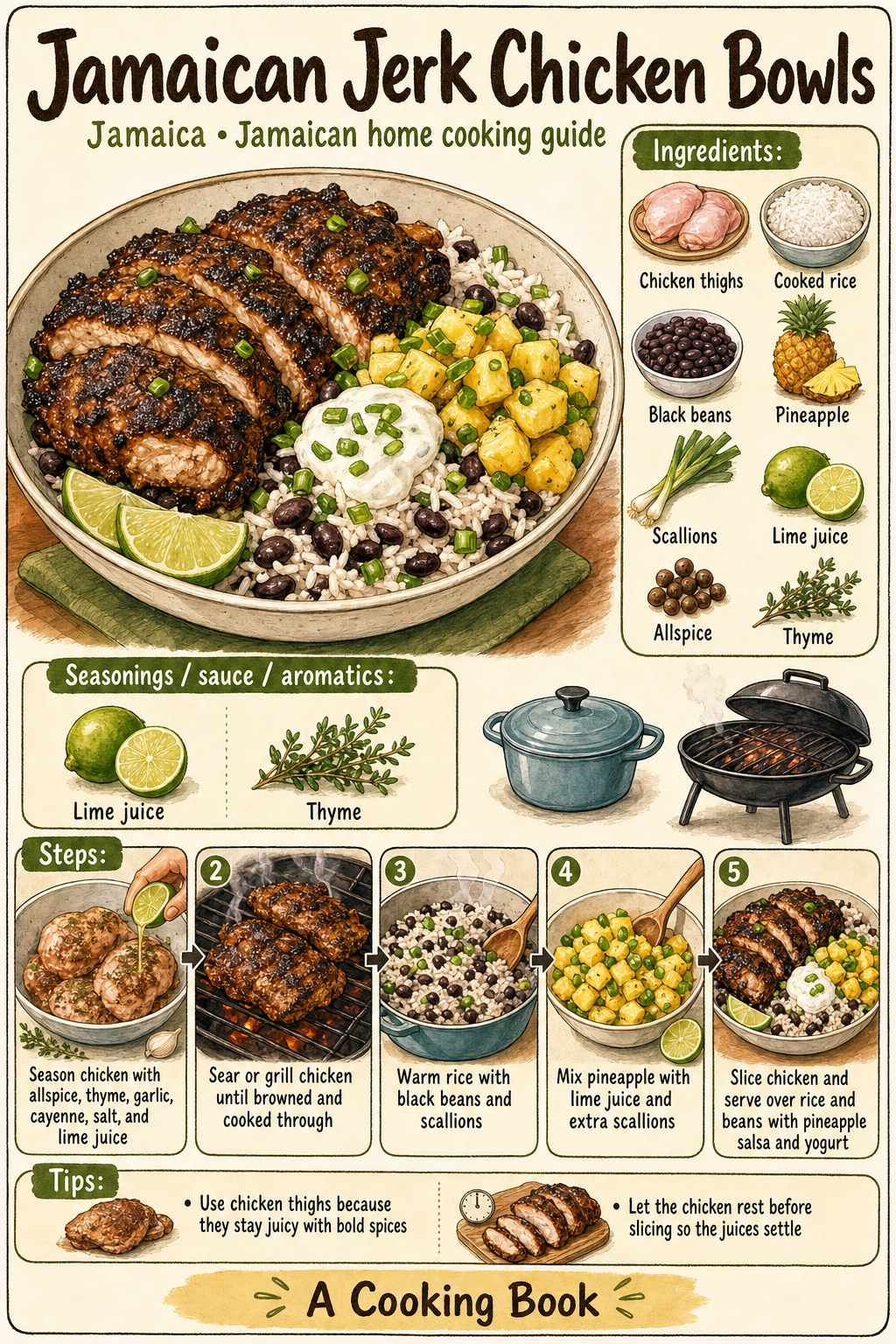 Jamaican Jerk Chicken Bowls illustrated step-by-step cooking guide