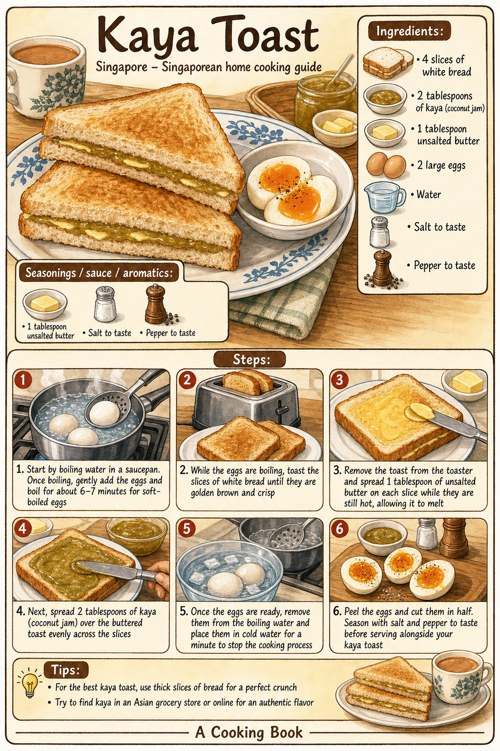 Kaya Toast illustrated step-by-step cooking guide