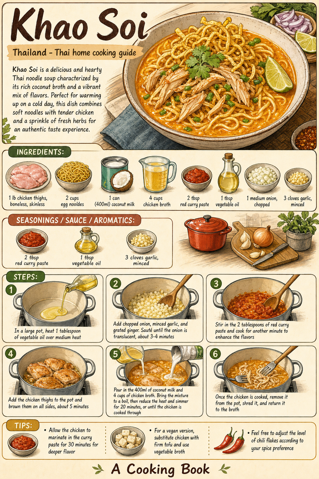 Khao Soi illustrated step-by-step cooking guide