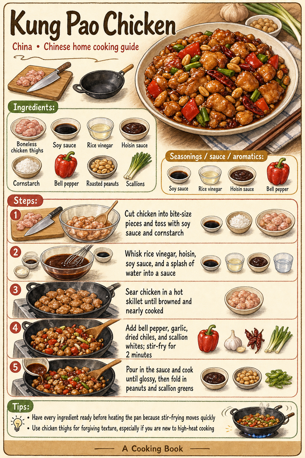 Kung Pao Chicken illustrated step-by-step cooking guide