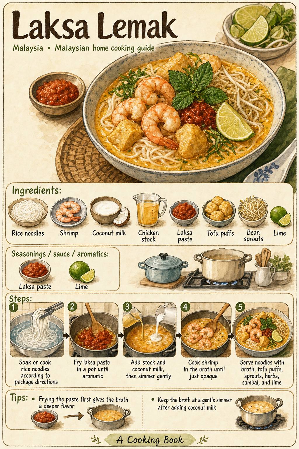 Laksa Lemak illustrated step-by-step cooking guide