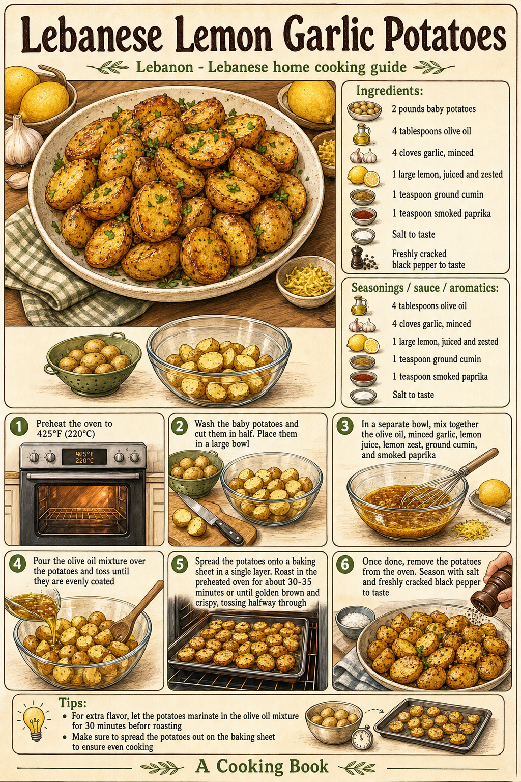 Lebanese Lemon Garlic Potatoes illustrated step-by-step cooking guide