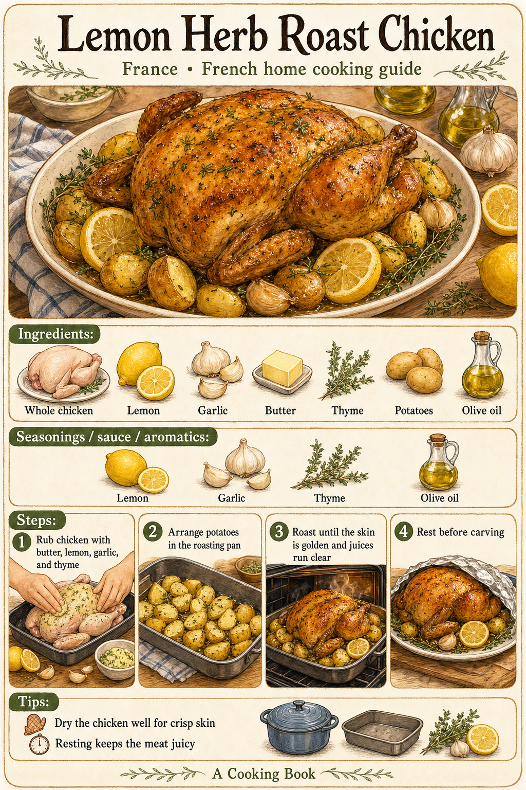 Lemon Herb Roast Chicken illustrated step-by-step cooking guide