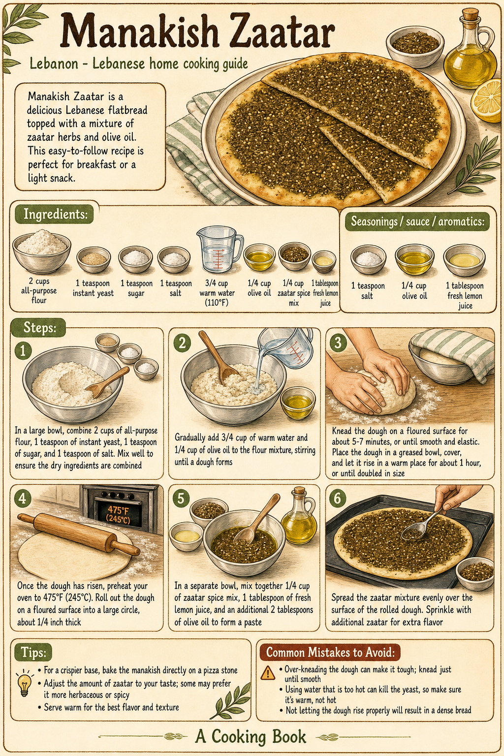 Manakish Zaatar illustrated step-by-step cooking guide