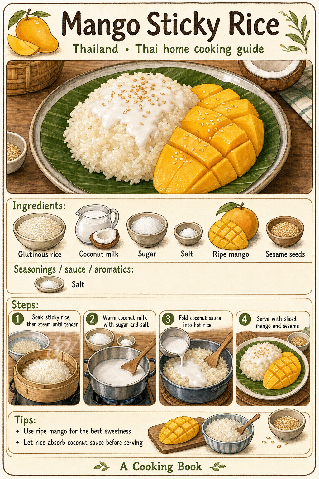 Mango Sticky Rice illustrated step-by-step cooking guide