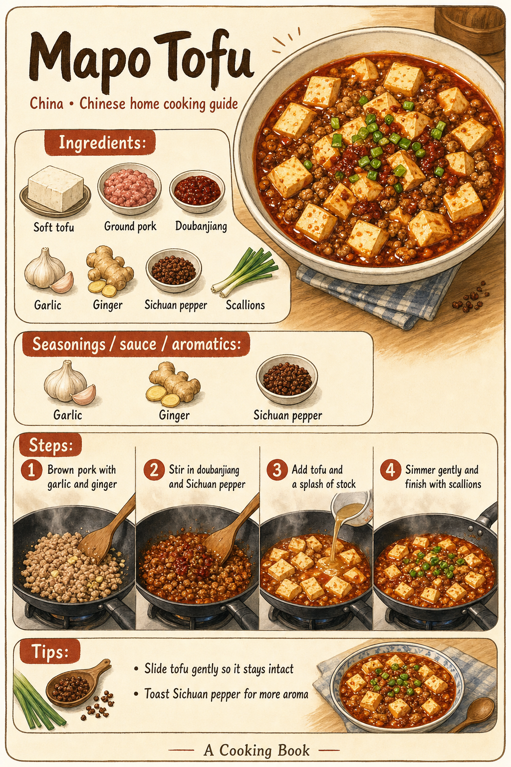 Mapo Tofu illustrated step-by-step cooking guide