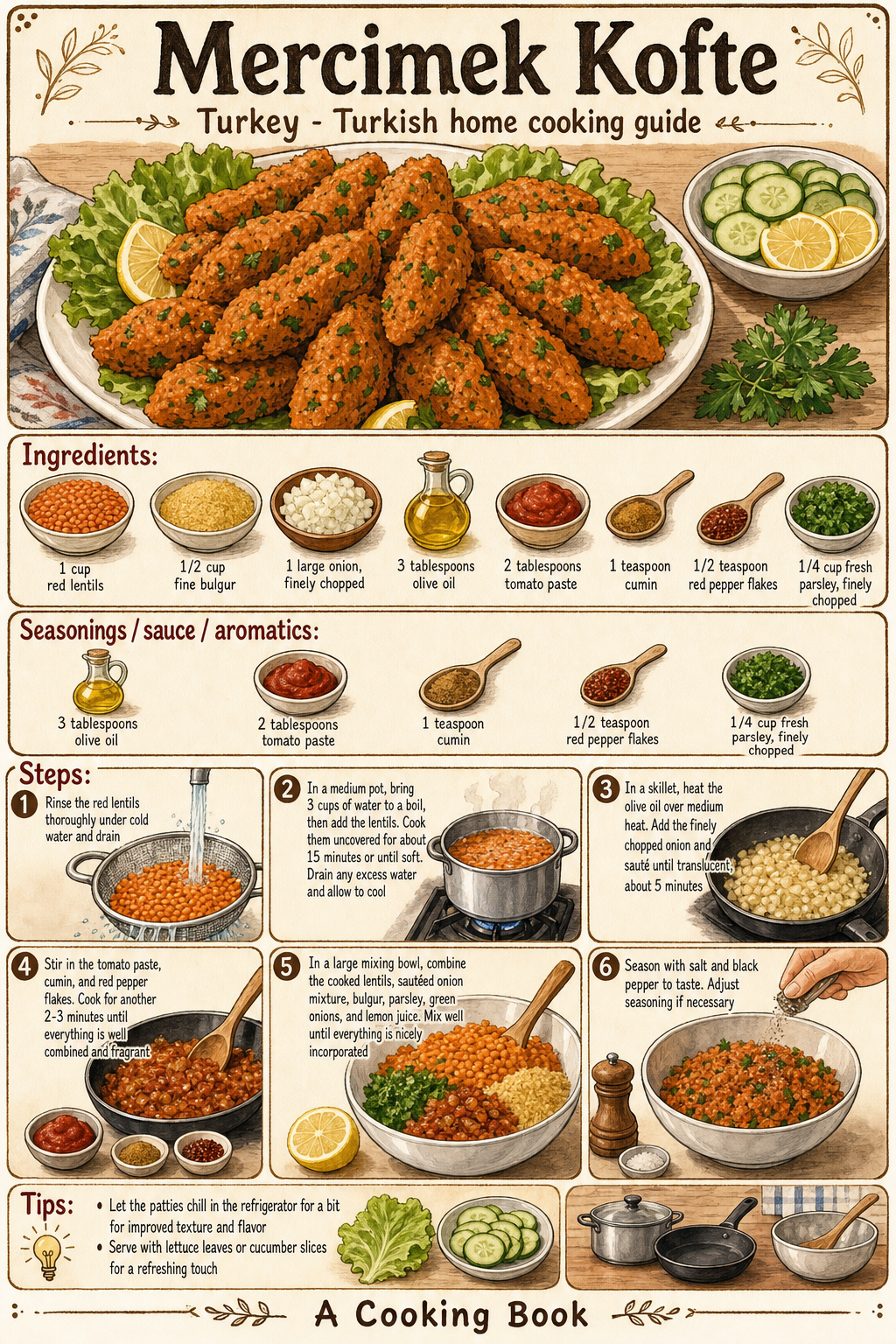Mercimek Kofte illustrated step-by-step cooking guide