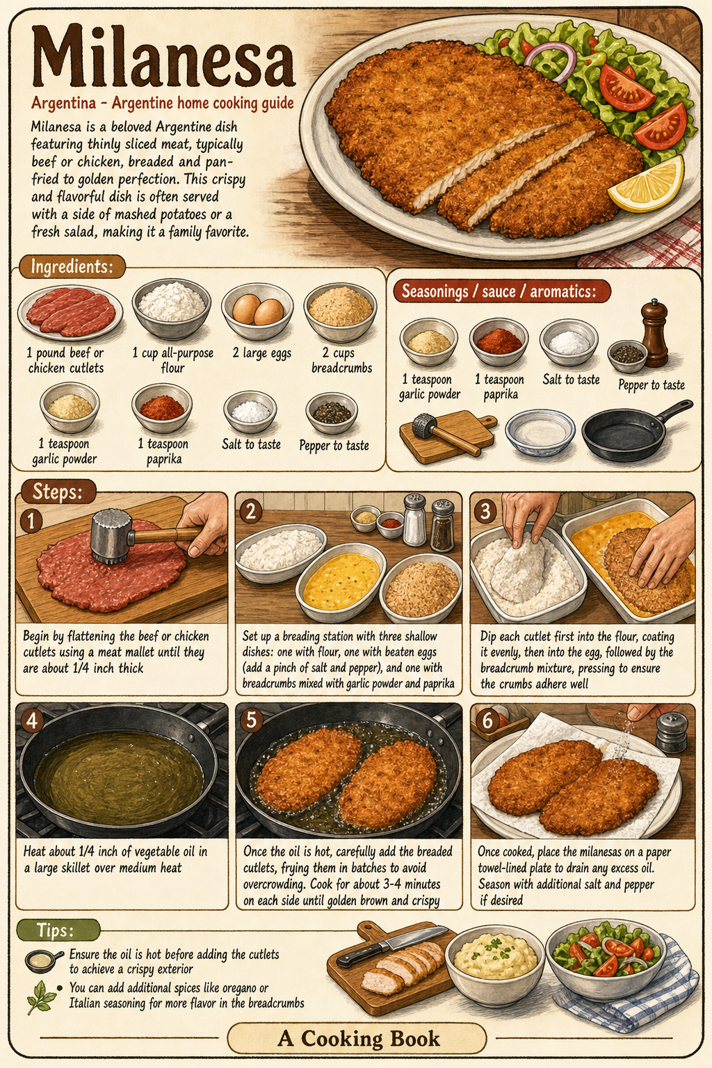 Milanesa illustrated step-by-step cooking guide